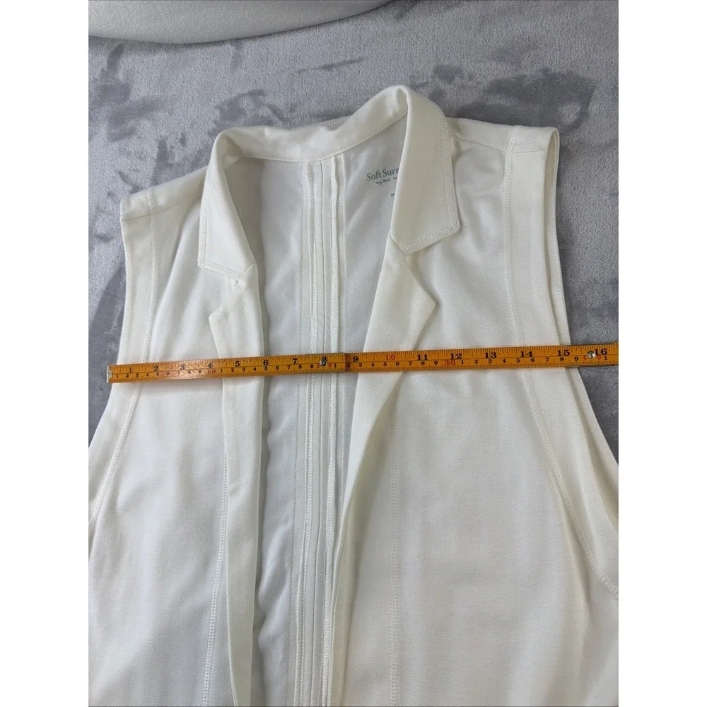 Soft Surroundings Women's L Ivory Long Vest Duster Open Front Zip Back Stretch